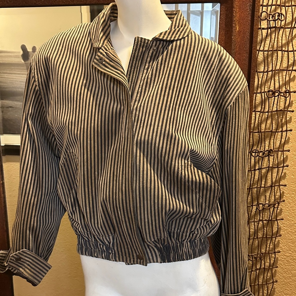 Fendi Black and Tan Striped Bomber Jacket